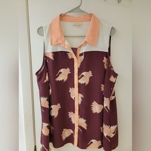 Modcloth Crane Bird Print Top Euc!